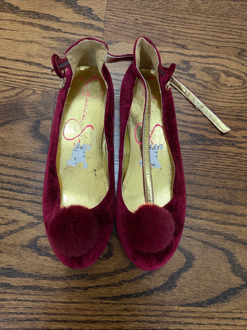 Jessica Simpson Girls Burgundy Velvet Pom-Pom Mary Janes